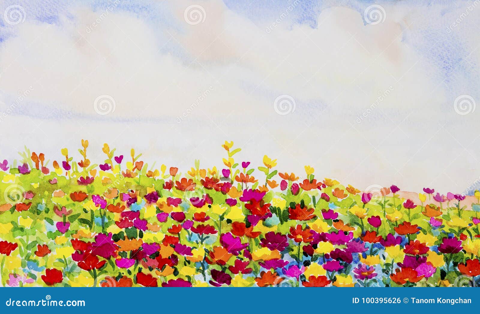 Painting Watercolor Landscape Daisy Flowers in Garden. Stock ...