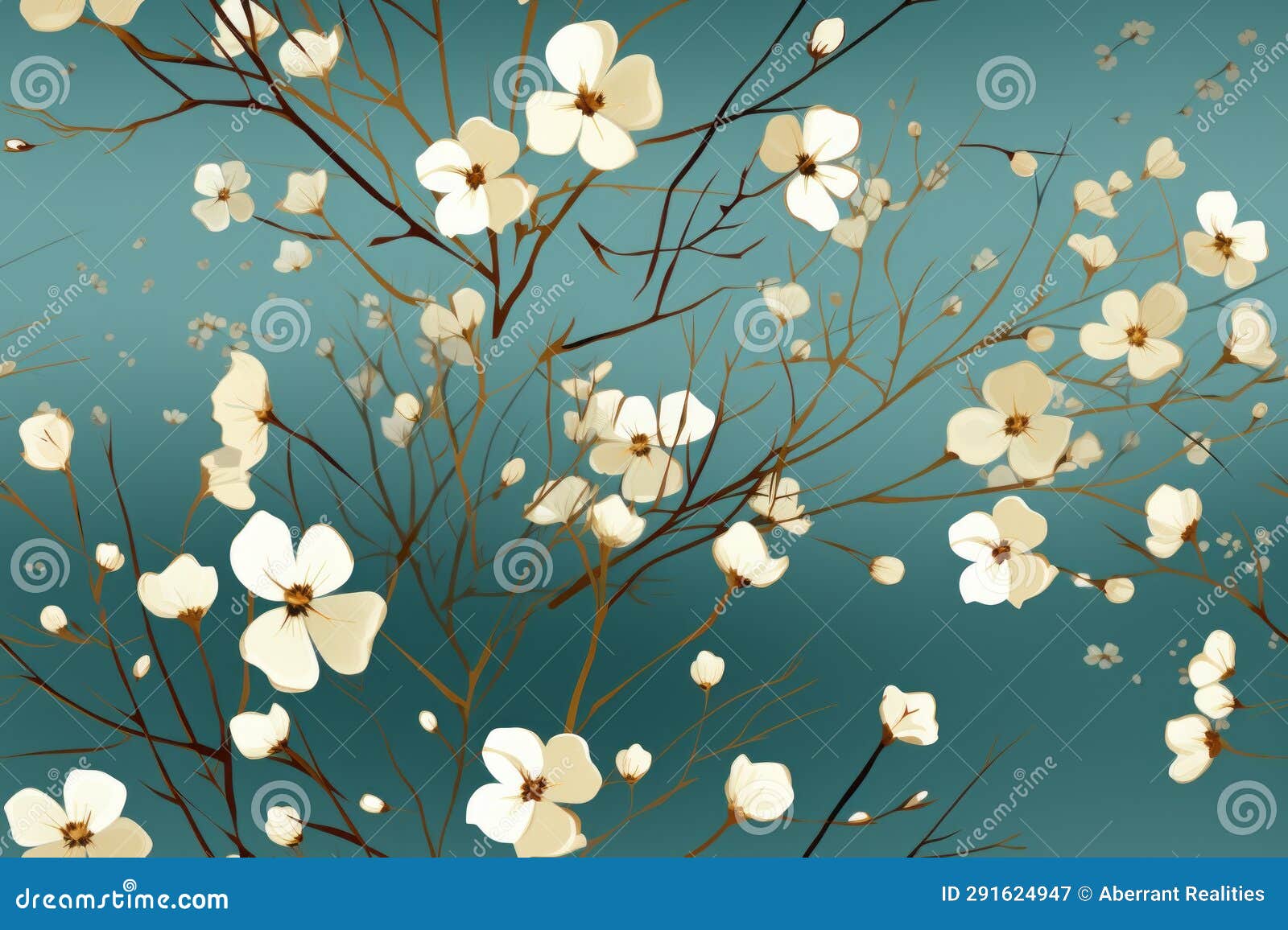 A Painting of White Flowers on a Blue Background Stock Illustration Illustration of color