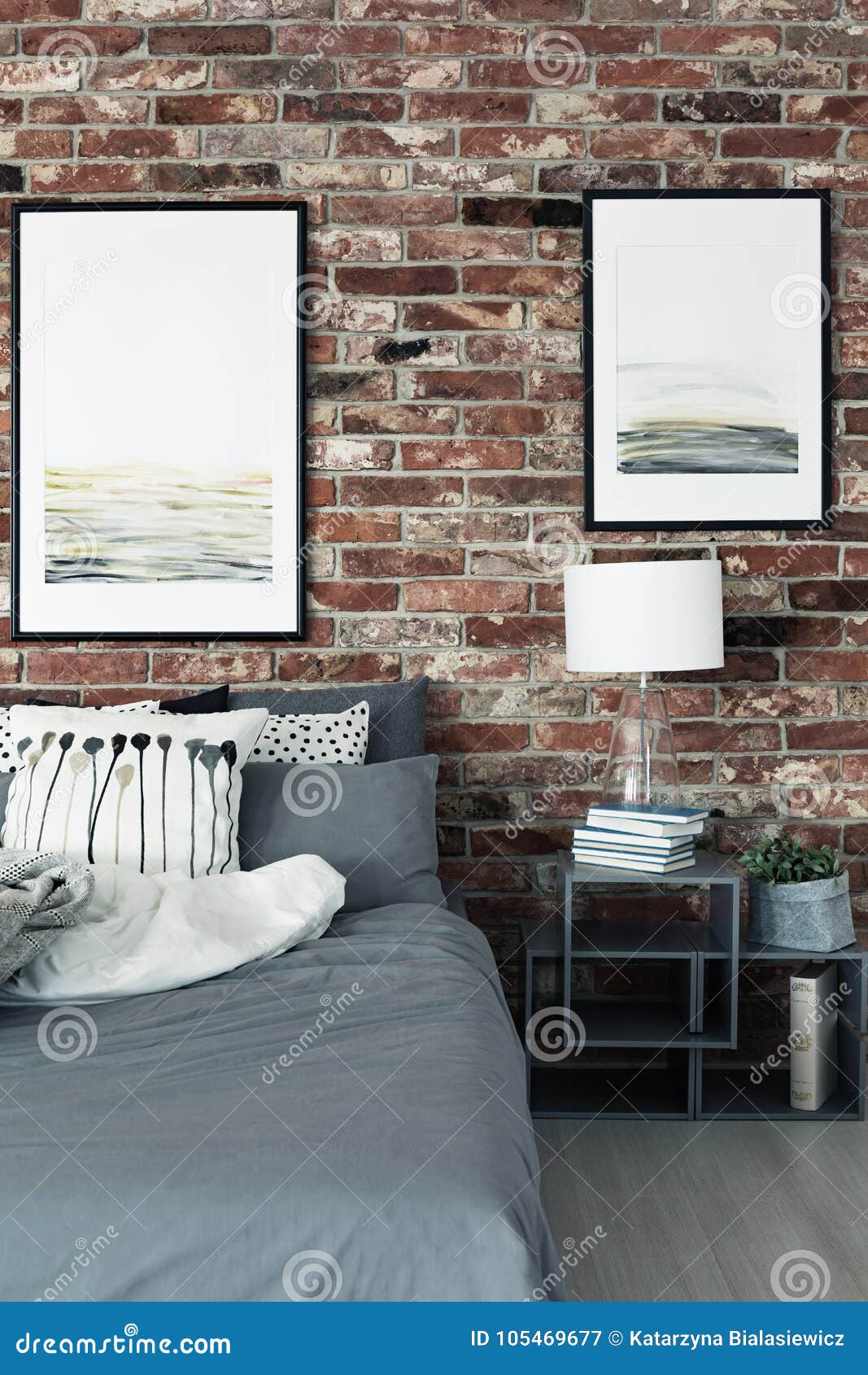Paintings In Modern Bedroom Interior Stock Image Image Of