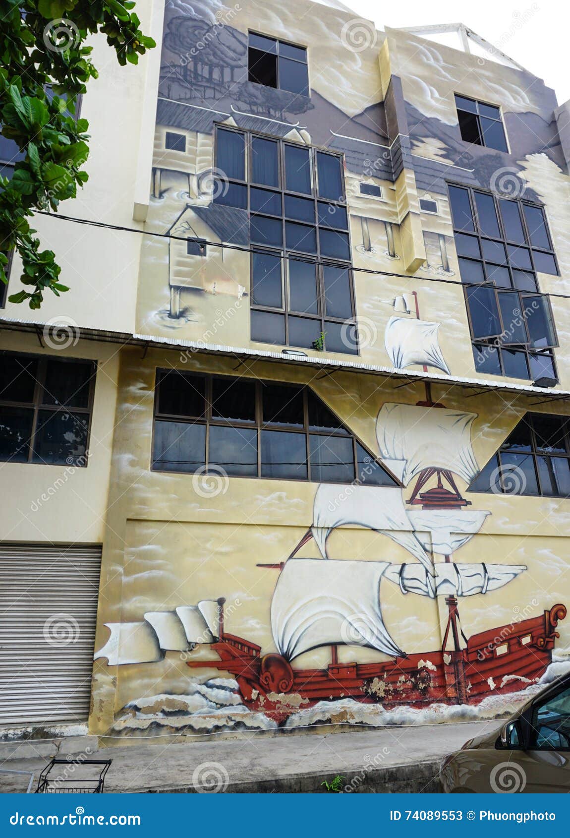 Paintings at the Wall in Melacca, Malaysia Editorial Stock Photo