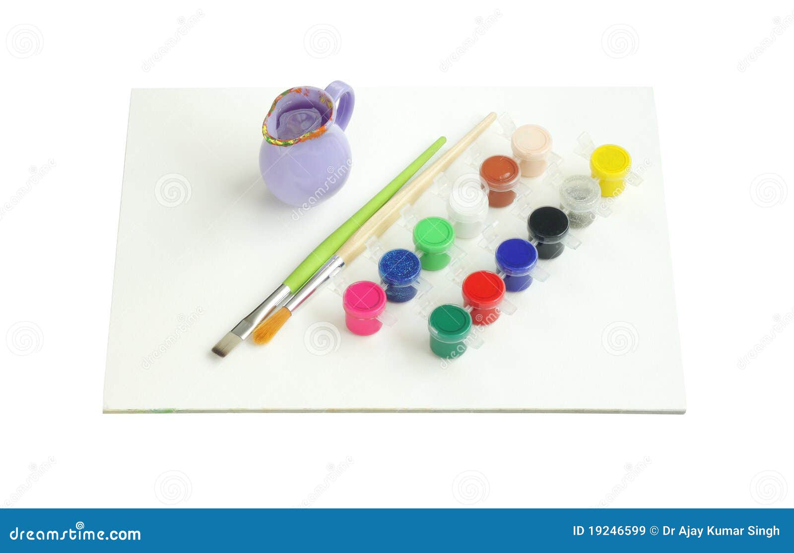 Paints, Brush, Water Container and Painting Sheets Stock Image Image