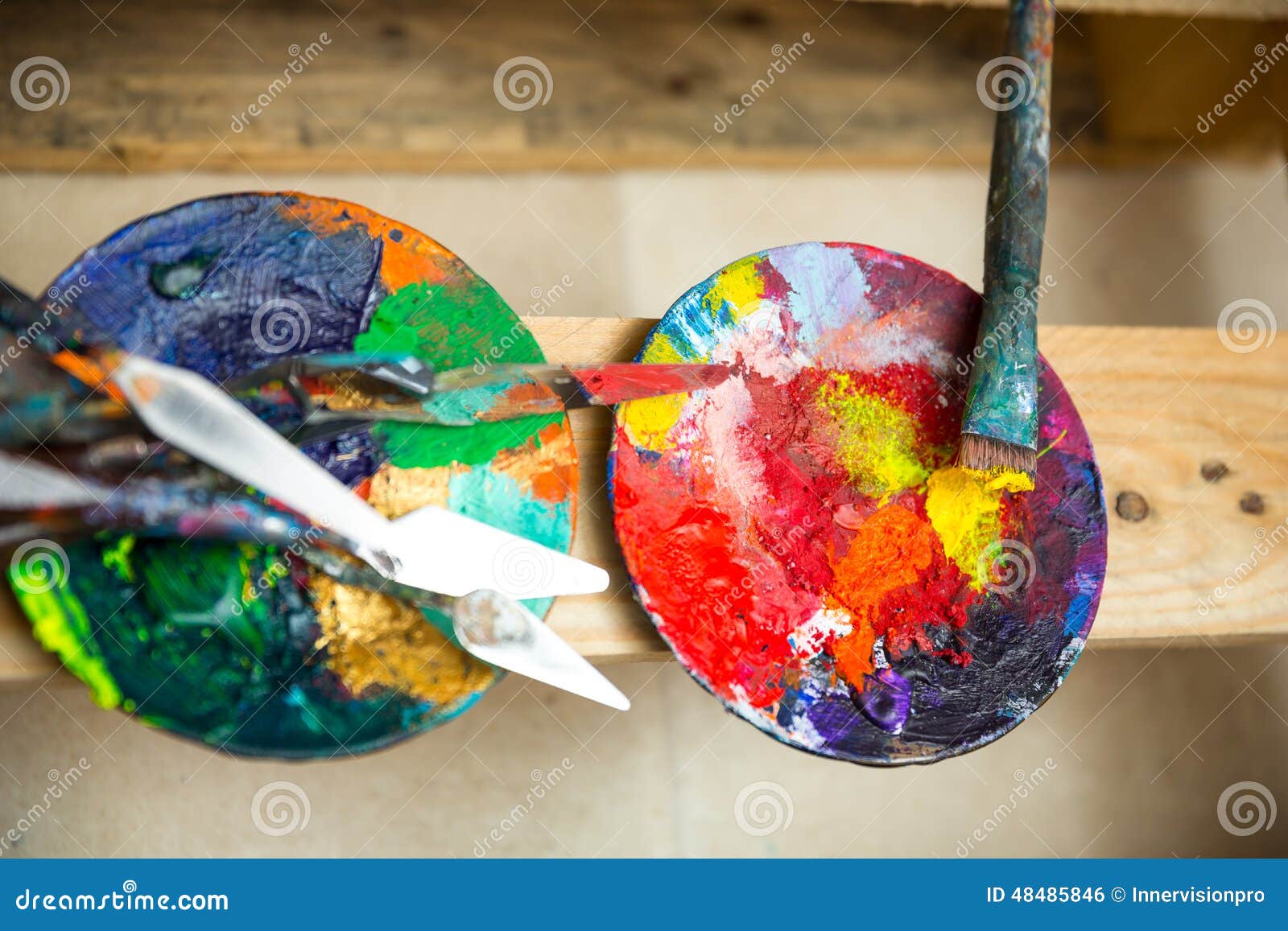 Paints and Brushes in Atelier Stock Photo Image of craft, colored
