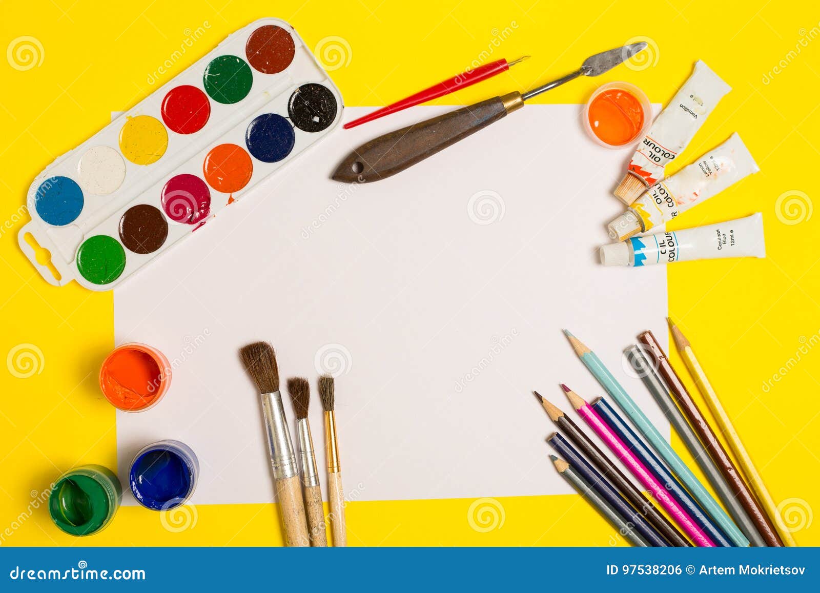Paints brushes pencils stock photo. Image of paints, tubes 97538206