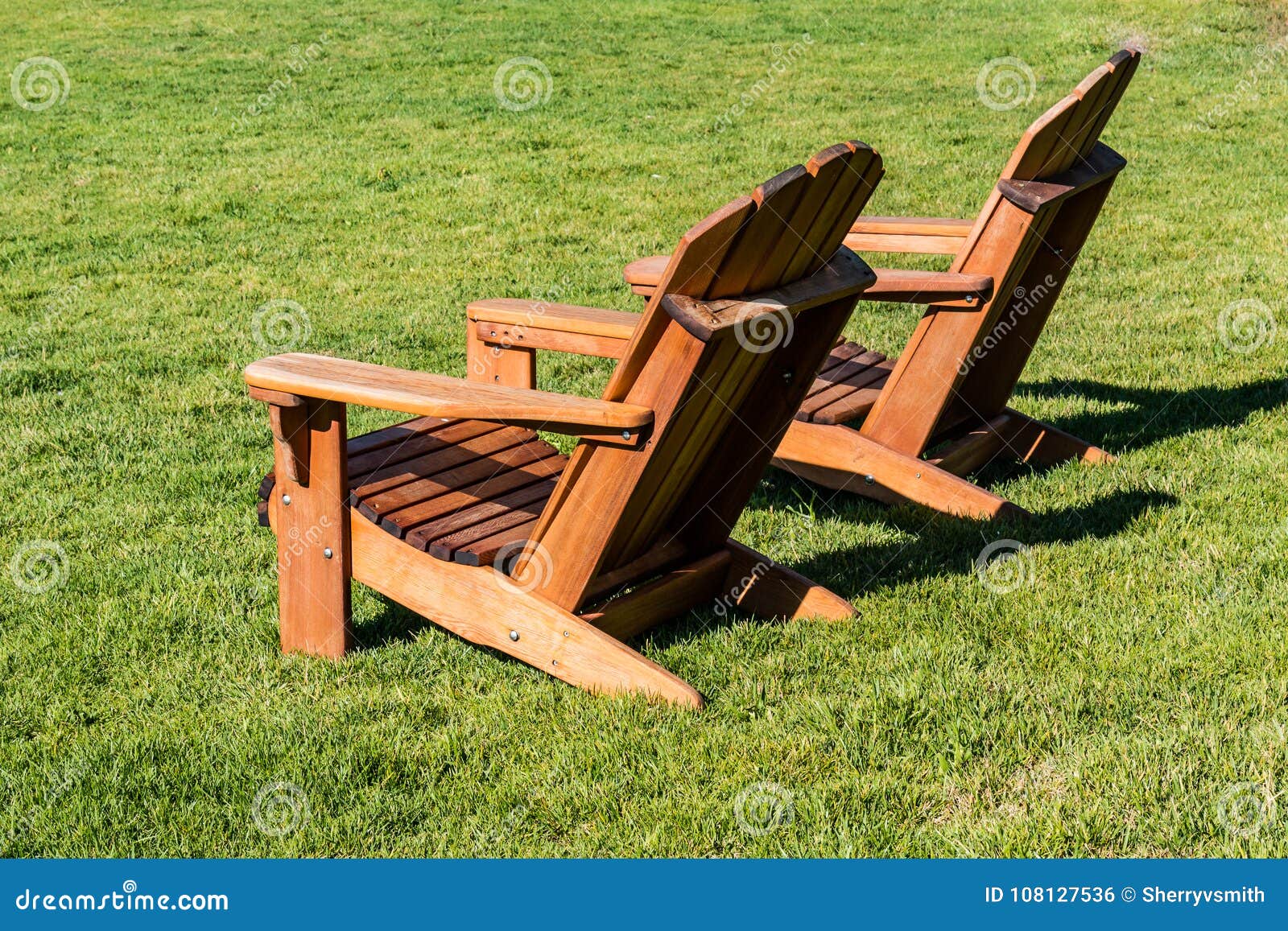 Pair of Adirondack Chairs in a Lawn Stock Photo Image of background, summer 108127536