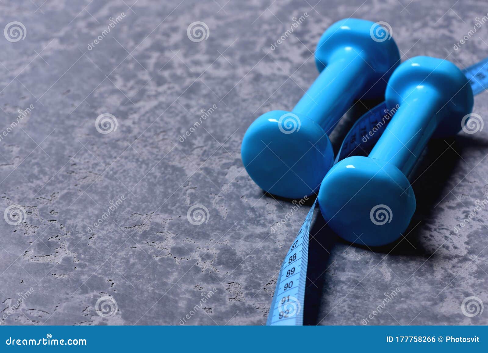 Pair of Barbells and Measure Tape, Close Up Stock Photo - Image of ...