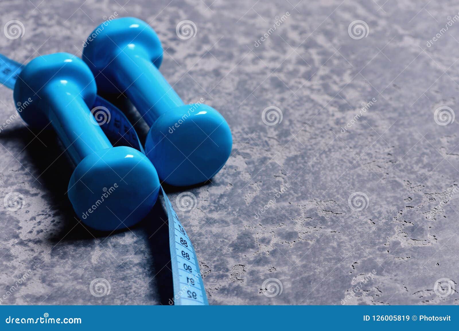 Pair of Barbells and Measure Tape, Close Up Stock Image - Image of grey ...