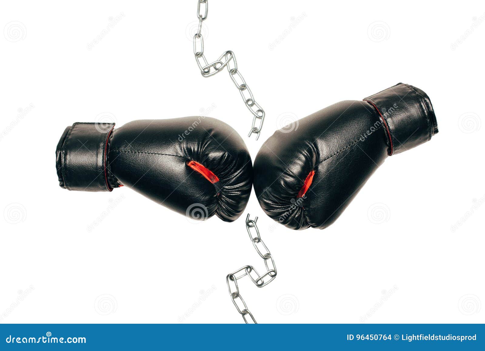 Pair of Black Boxing Gloves with Metallic Chain in the Middle Stock