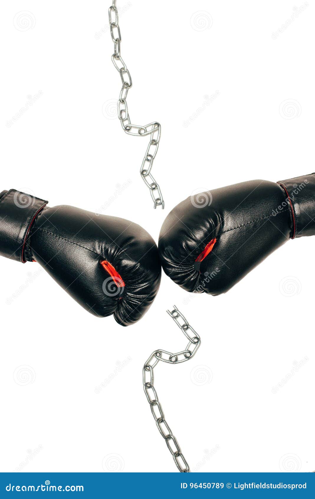 Pair of Black Boxing Gloves with Metallic Chain in the Middle Stock