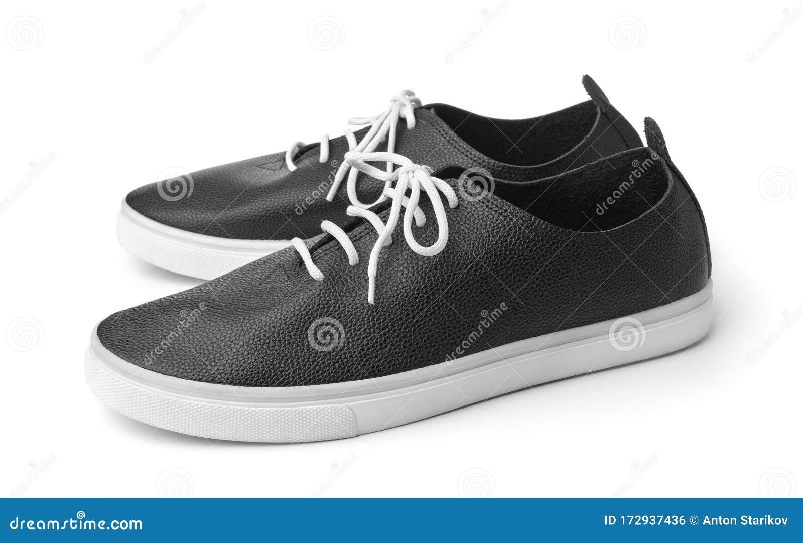 Pair of Black Leather Sport Shoes Stock Photo - Image of casual ...