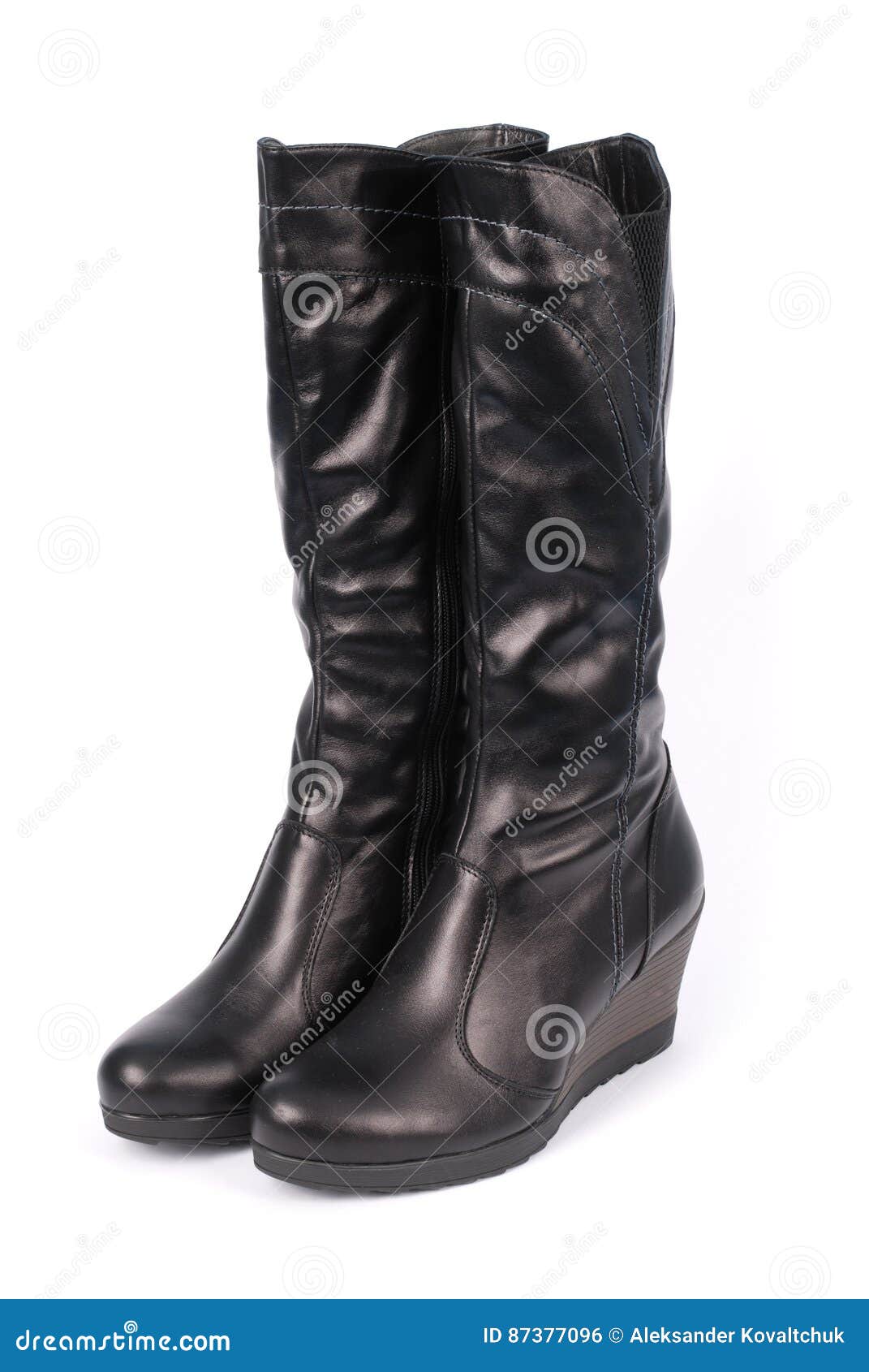 A Pair Of Black Leather Women`s Boots Stock Photo Image of classic