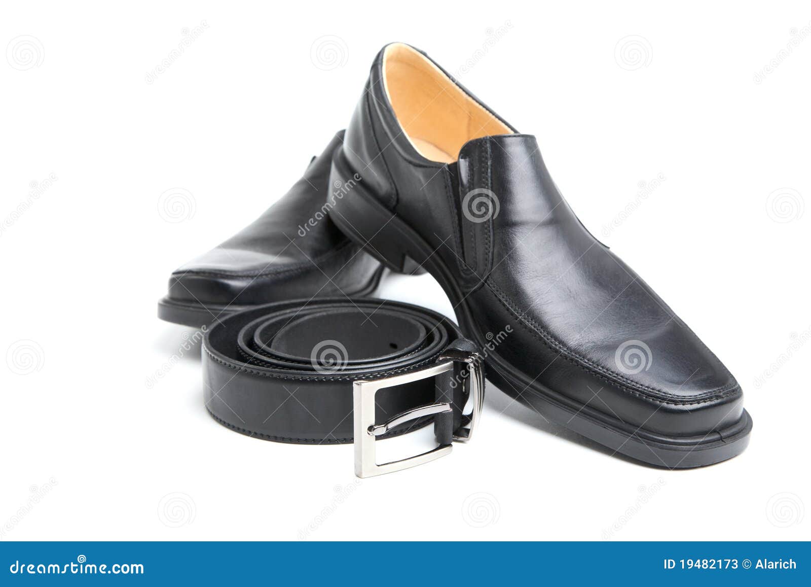 Pair Black Man S Shoe and a Belt Stock Image Image of gear, elegance