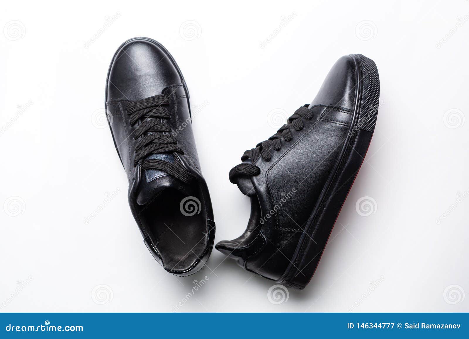 A Pair of Black Trendy Sneakers on the White Background Stock Image ...