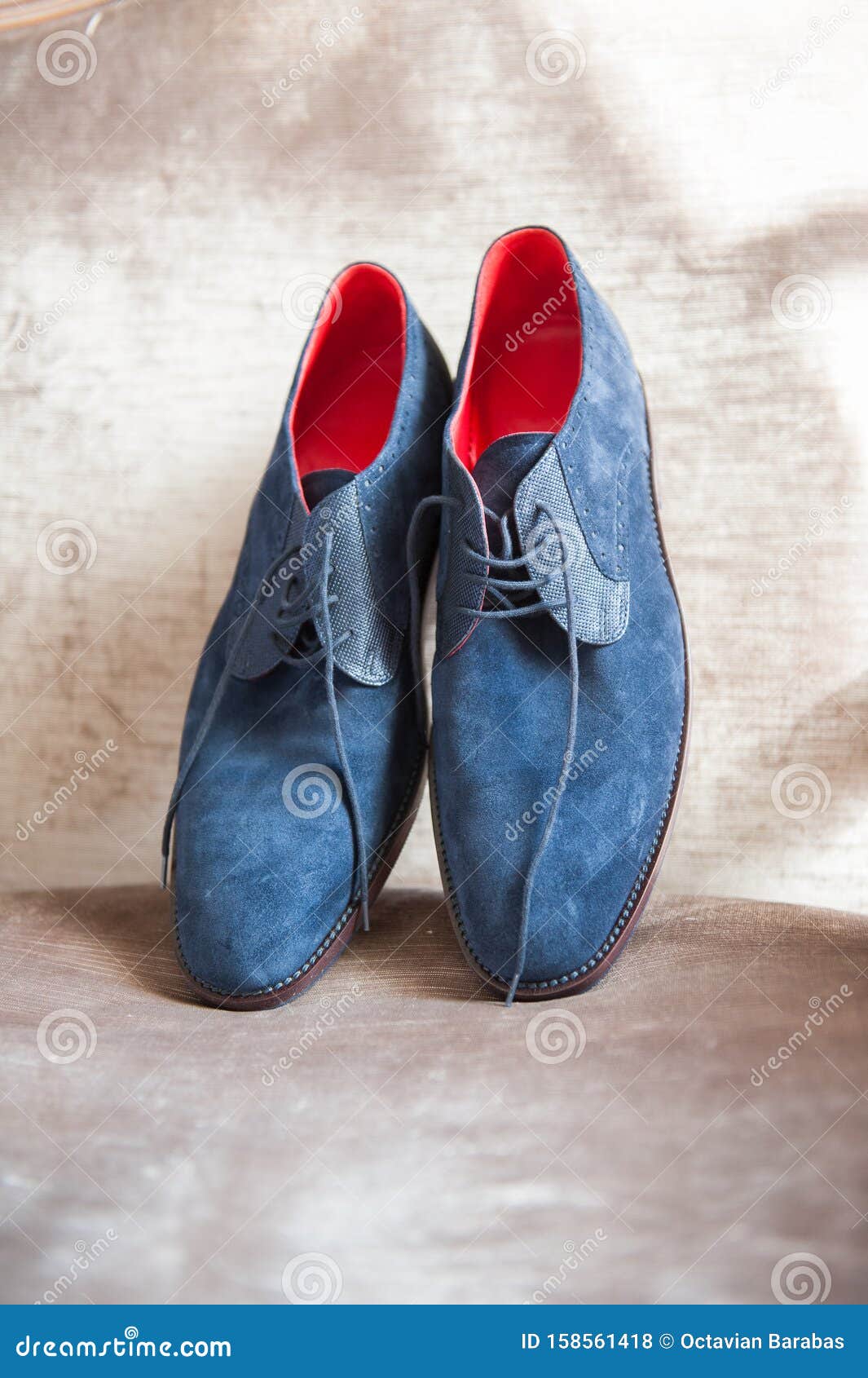 Pair of Blue Sued Shoes for Men Stock Photo - Image of background ...