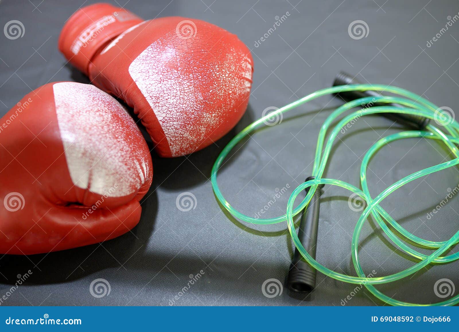 Pair of Boxing Red Gloves and Jump Rope Stock Photo Image of combat