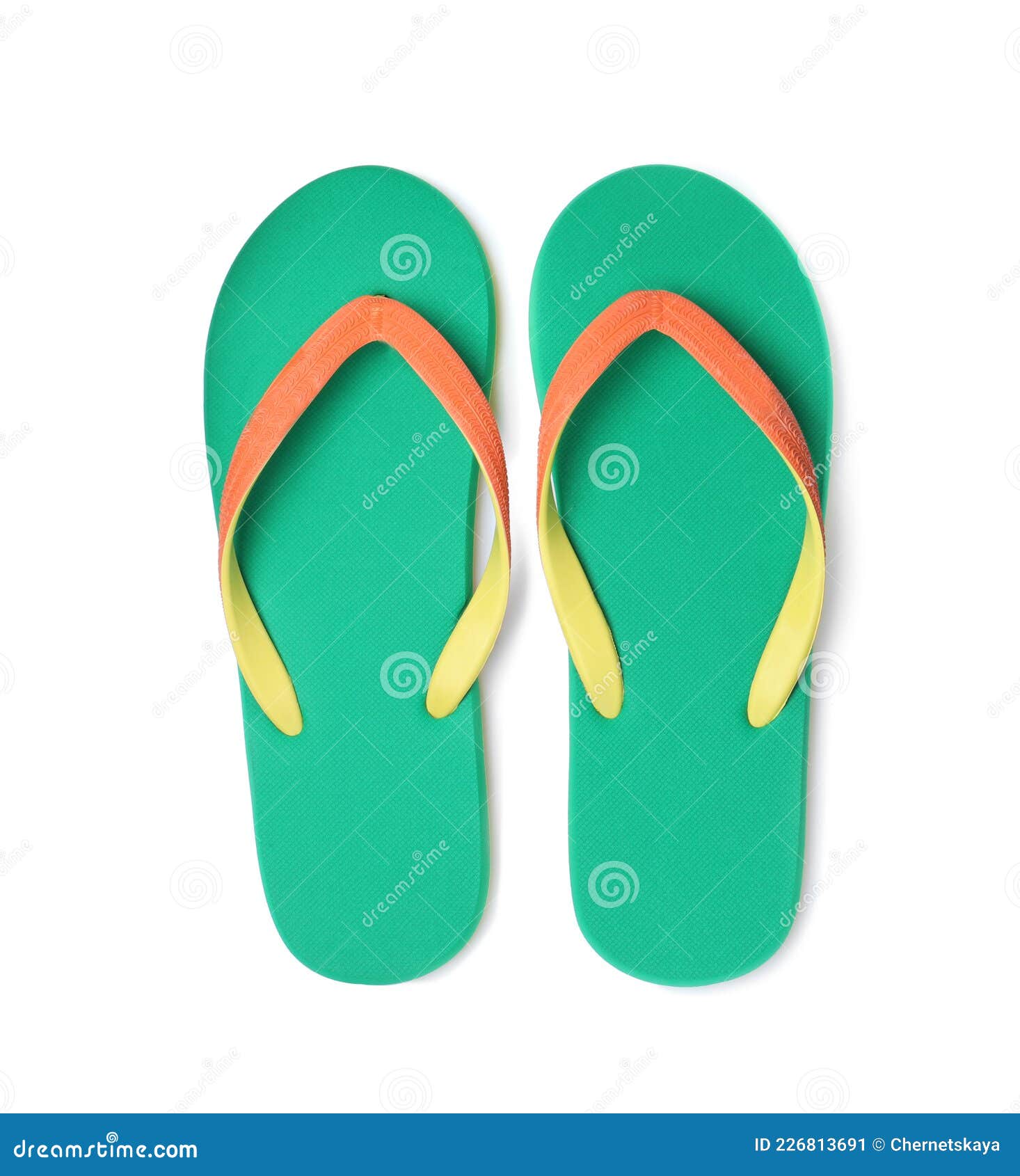 Pair of Bright Flip Flops Isolated on White, Top View Stock Image ...