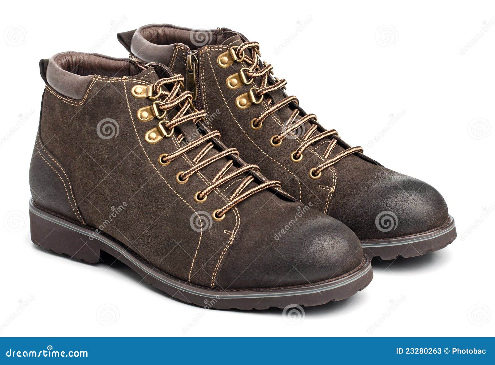 Pair of Brown Ankle-high Men Boots Over White Stock Image - Image of ...