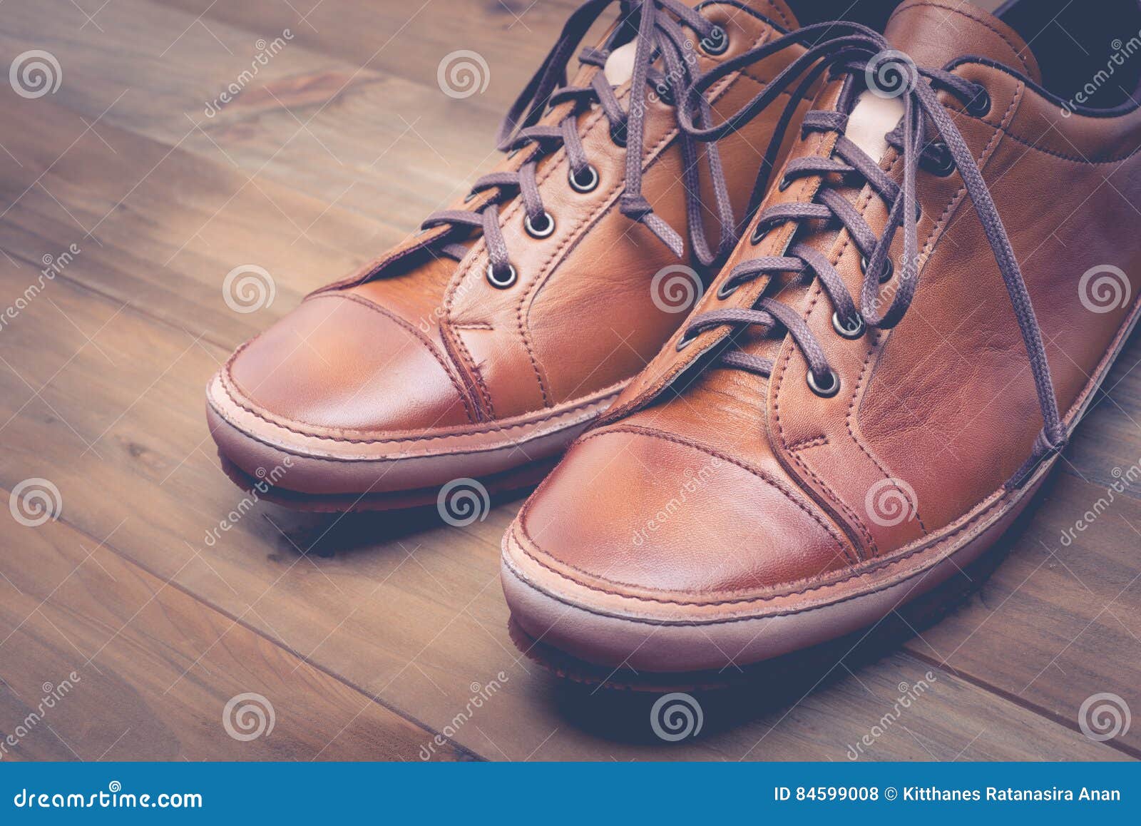 A Pair of Brown Leather Shoes with Vintage Stock Photo Image of floor