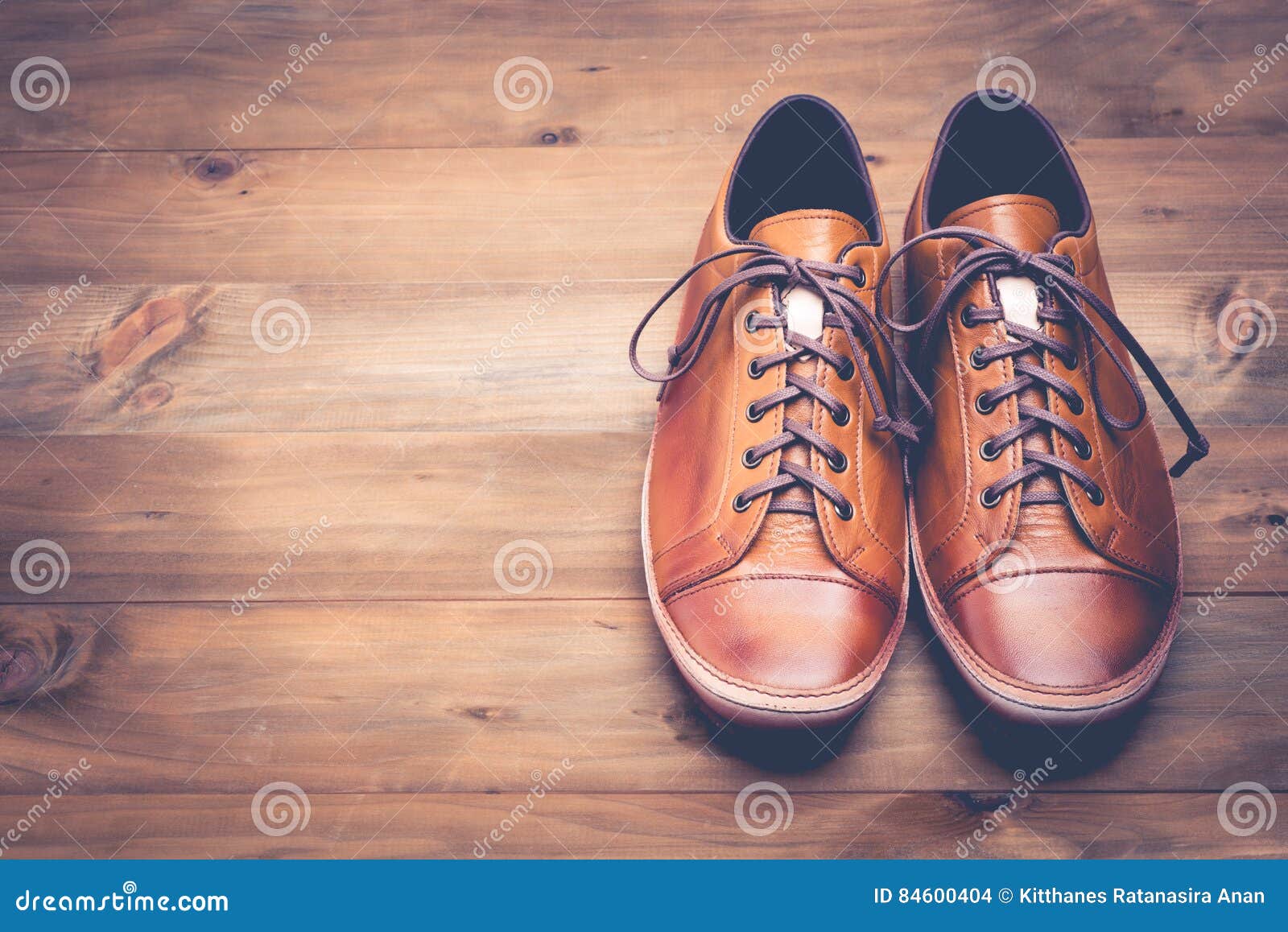 A Pair of Brown Leather Shoes with Vintage Stock Photo - Image of boot ...