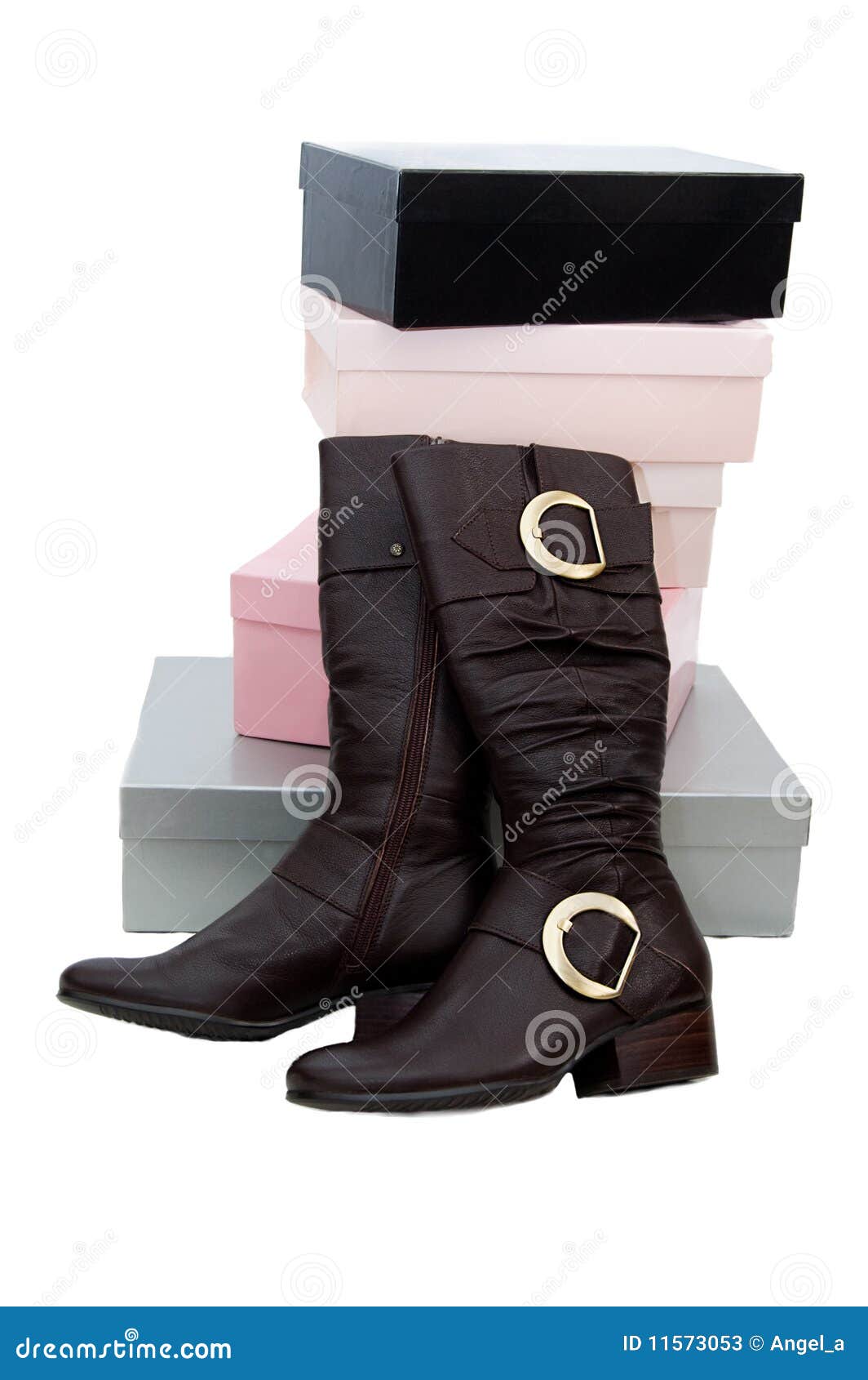 Pair of Brown Winter Woman Boots and Many Boxes Stock Image - Image of ...