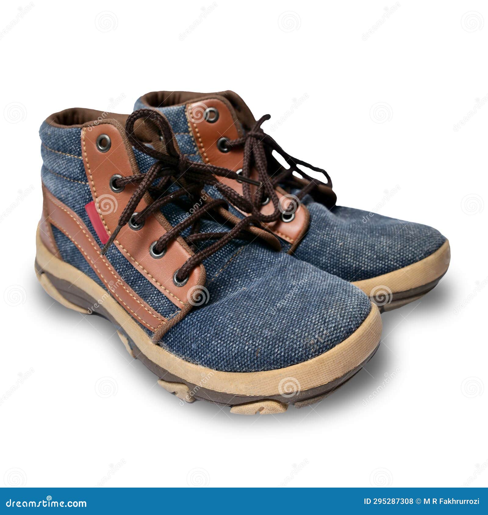 Pair of Canvas Fabric and Leather Boot Shoes, Cut Out Isolated on White