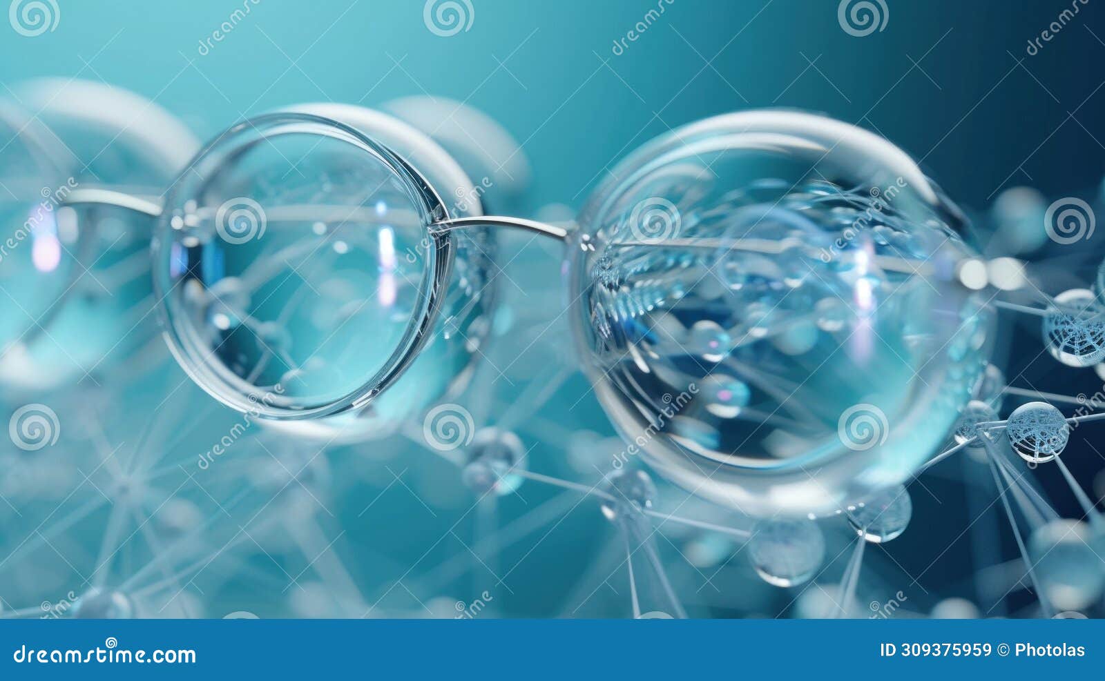 Transparent Eyeglasses Encased in Bubbles Against a Soft Blue