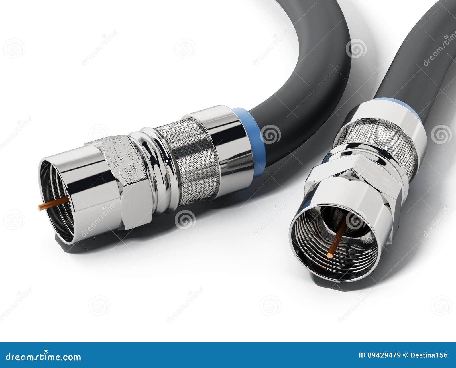 A Pair of Coaxial Cables Isolated on White Background. 3D Illustration Stock Illustration