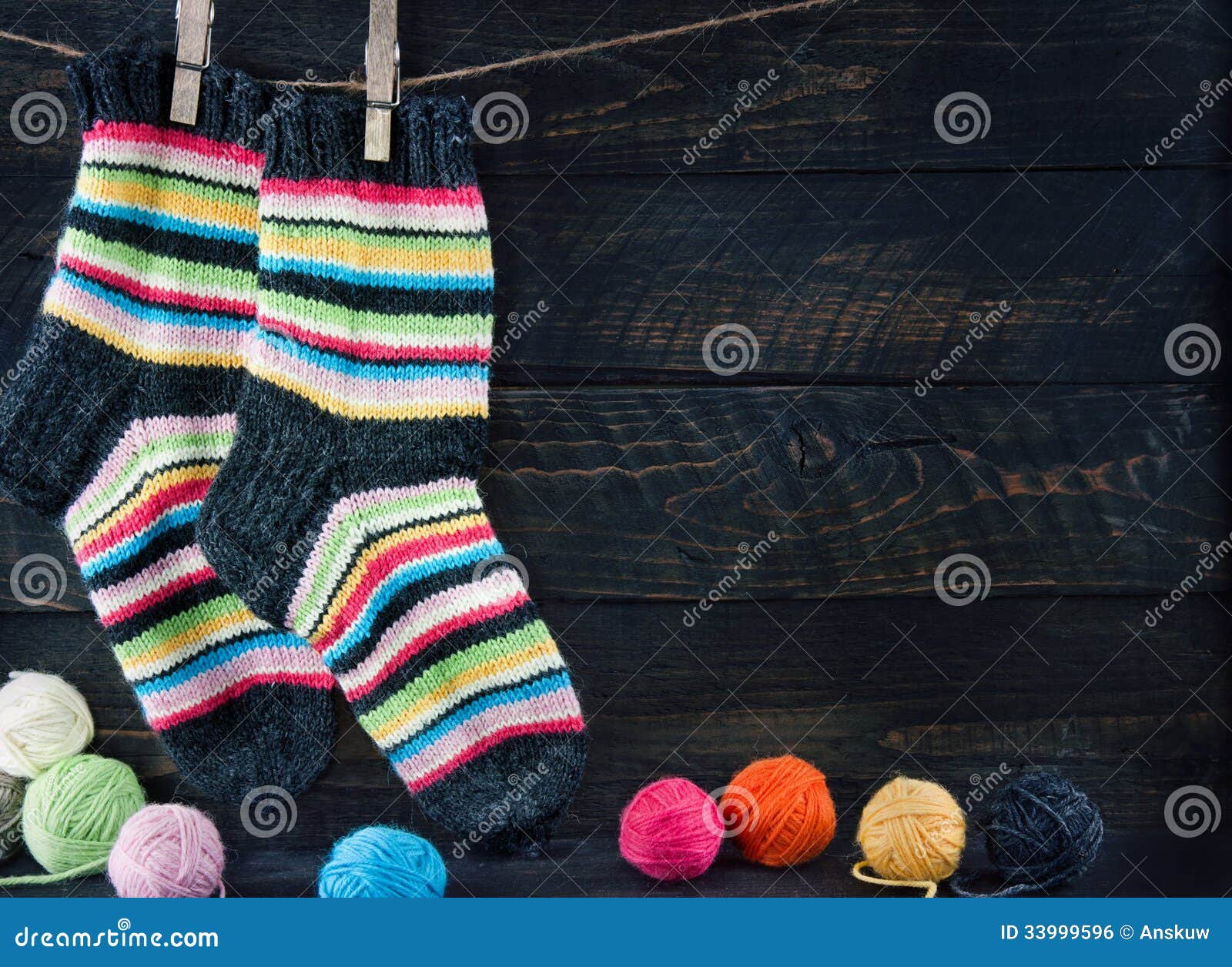 Pair of Colorful Striped Woolen Socks Stock Photo - Image of vintage ...