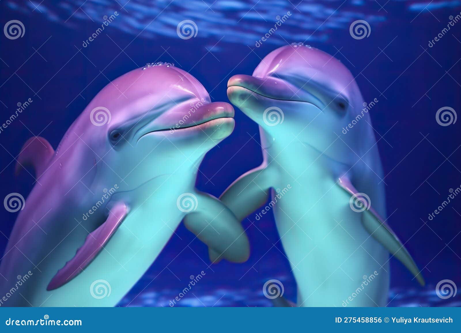 A Pair of Dolphins in Neon Colors. Generative AI Stock Illustration