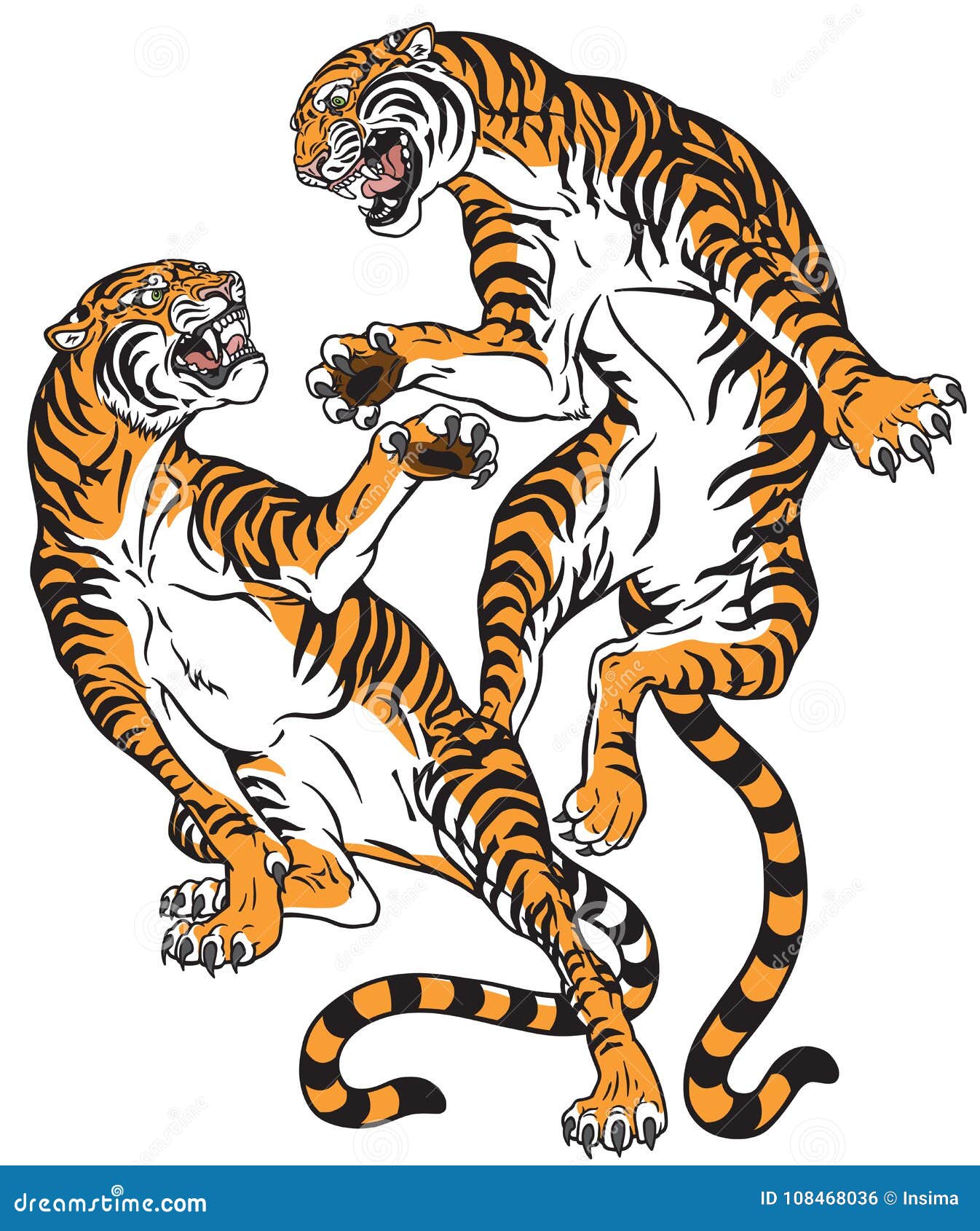 pair of fighting tigers tattoo