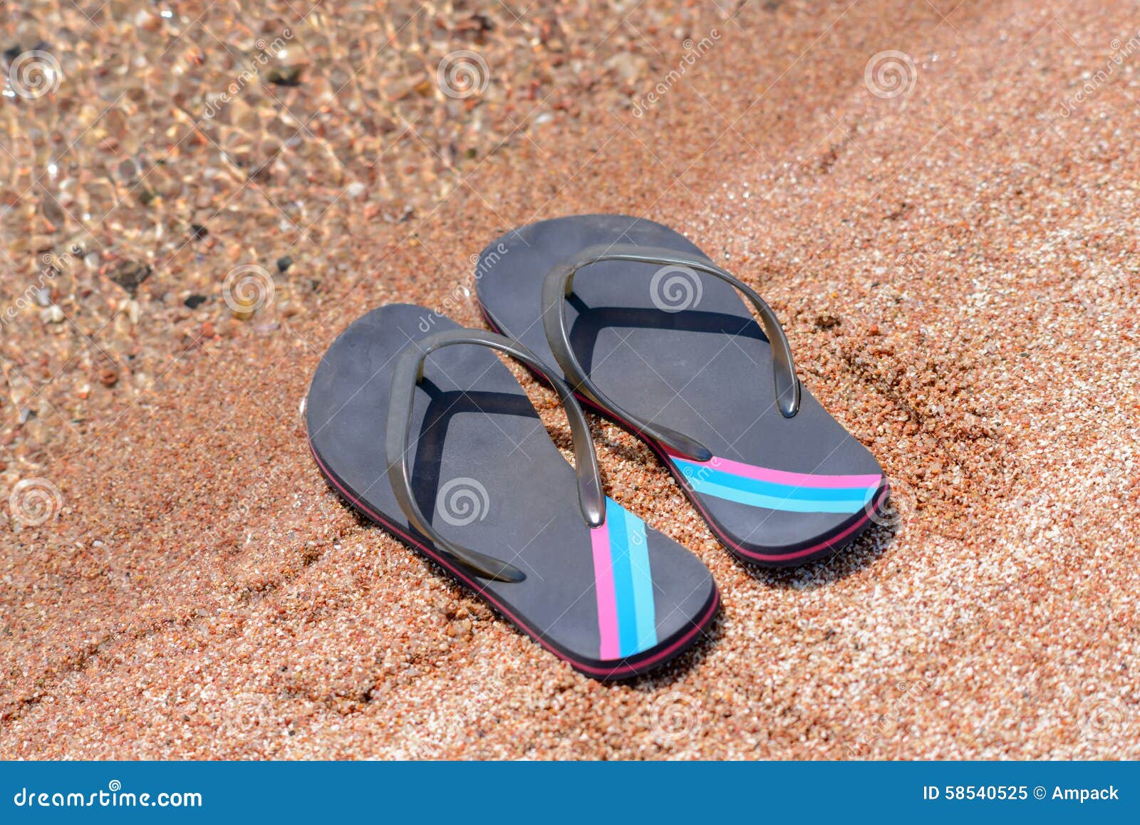 Pair of Flip Flops on Sandy Beach Shore Stock Image - Image of clothing ...