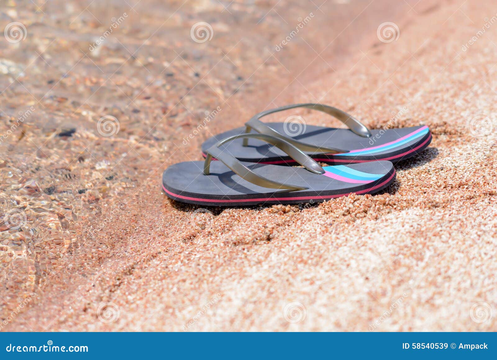 Pair of Flip Flops on Sandy Beach Shore Stock Image - Image of sandals ...