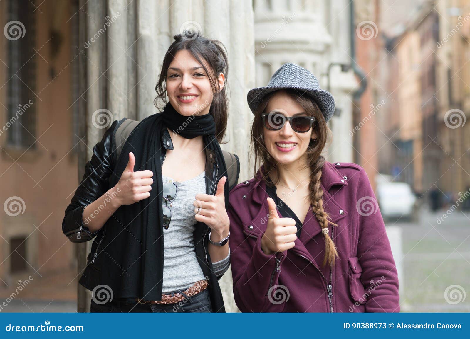 pair of girlfriends on holiday in bologna
