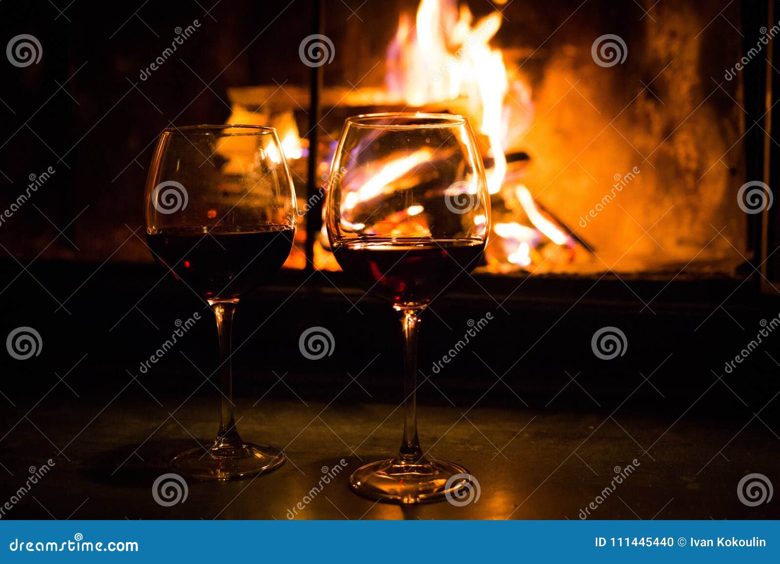 Pair of Glasses with Wine at Fireplace Stock Photo Image of luxury