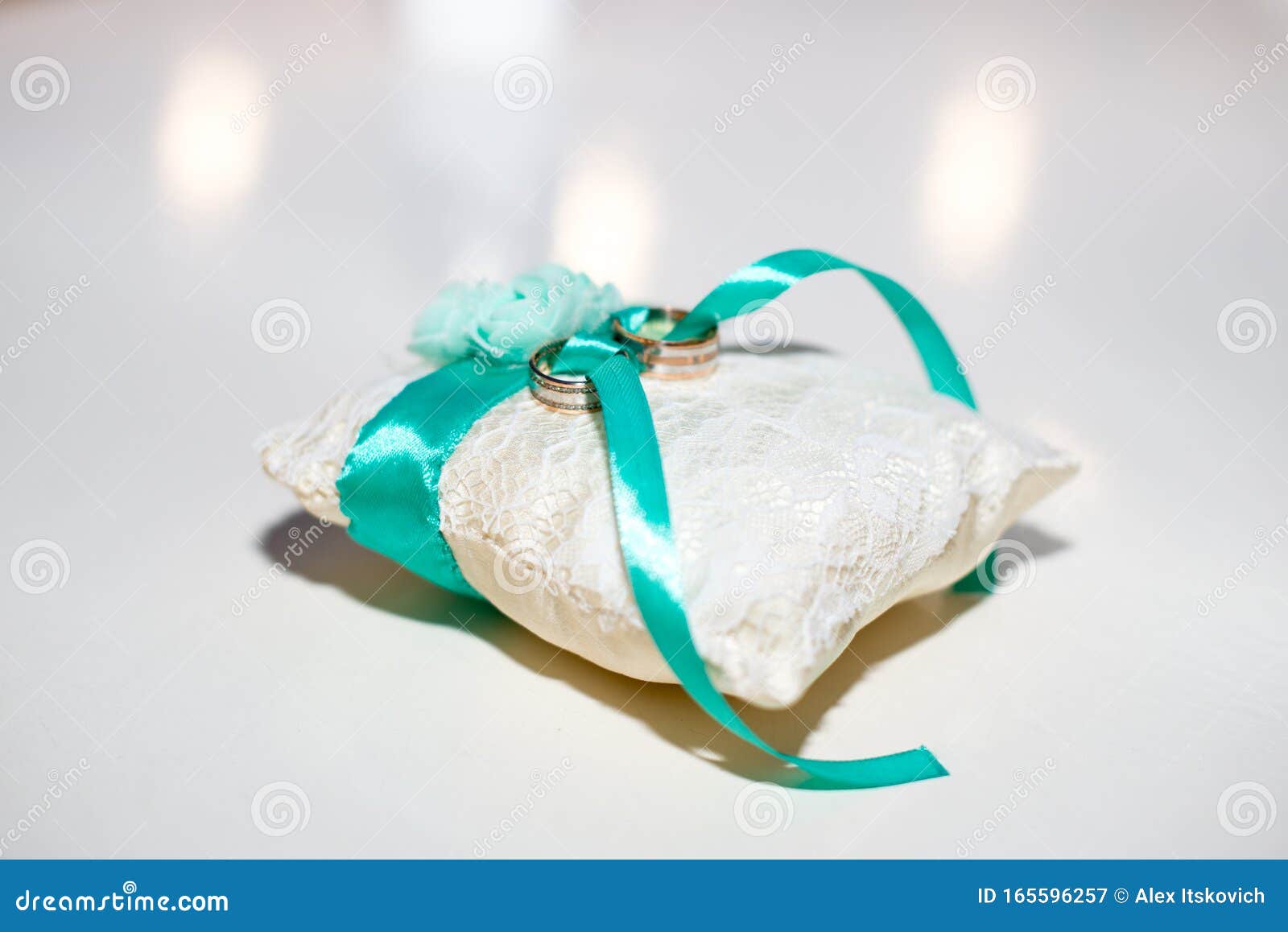 Pair of Golden Wedding Rings on the White Pillow Stock Image Image of