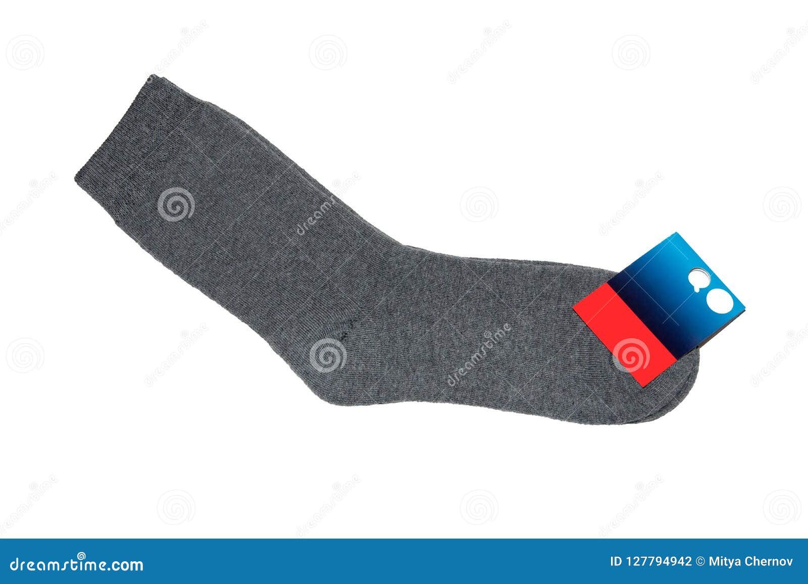 A Pair of Gray Socks with a Price Tag on a Gray Background. Stock Photo ...