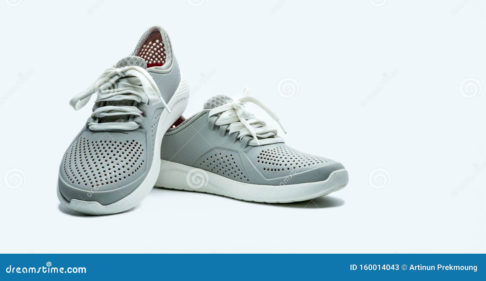 A Pair of Grey Shoes on White Background. Comfortable Shoes with Pore ...