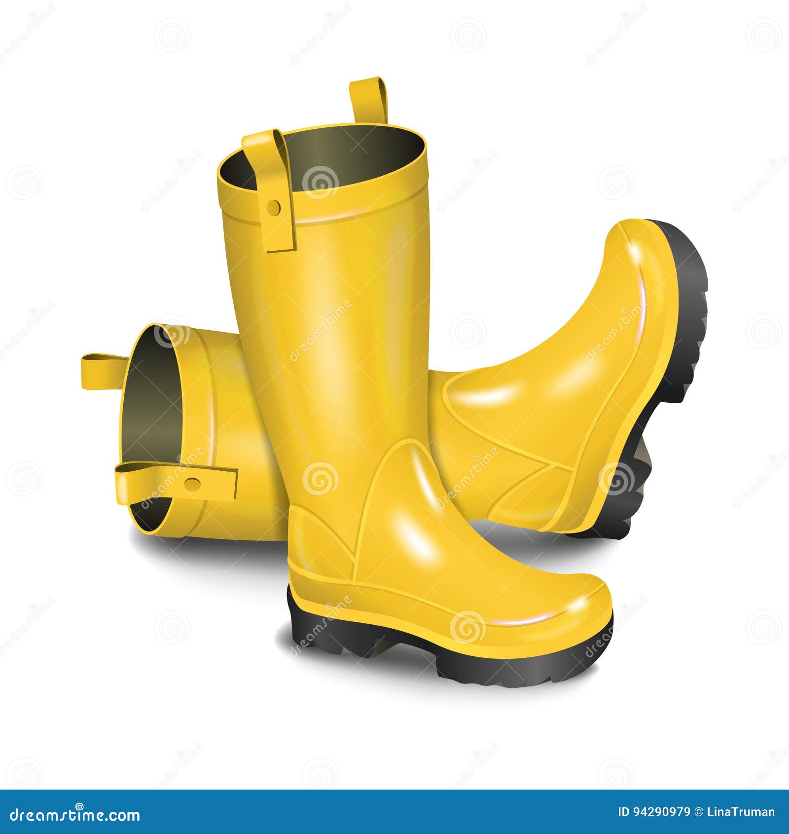 Pair of Gumboots. Rain Yellow Boots Isolated on White Background Stock