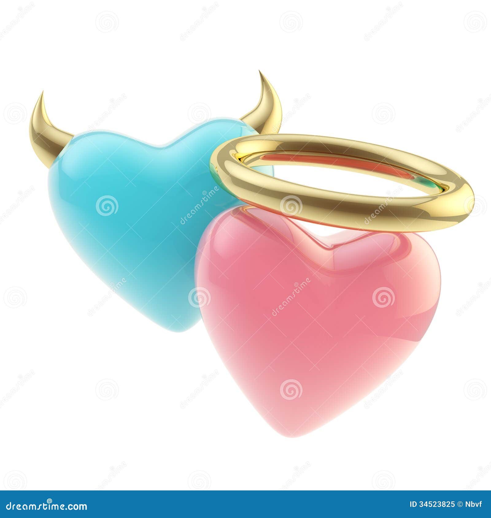 Pair of Hearts with Horn and Halo Isolated Stock Illustration