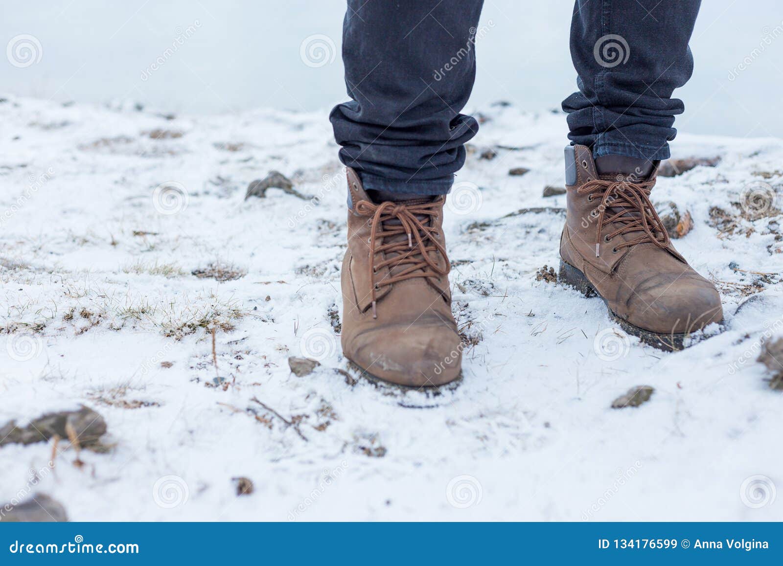 A Pair of Hiker Trekking Boots in Winter Stock Image - Image of ...