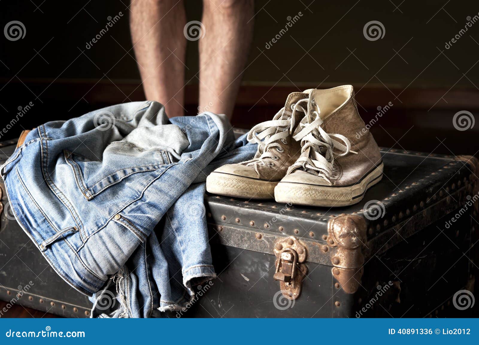 Pair of Jeans and Sneakers on Suitcase Stock Photo Image of clothes