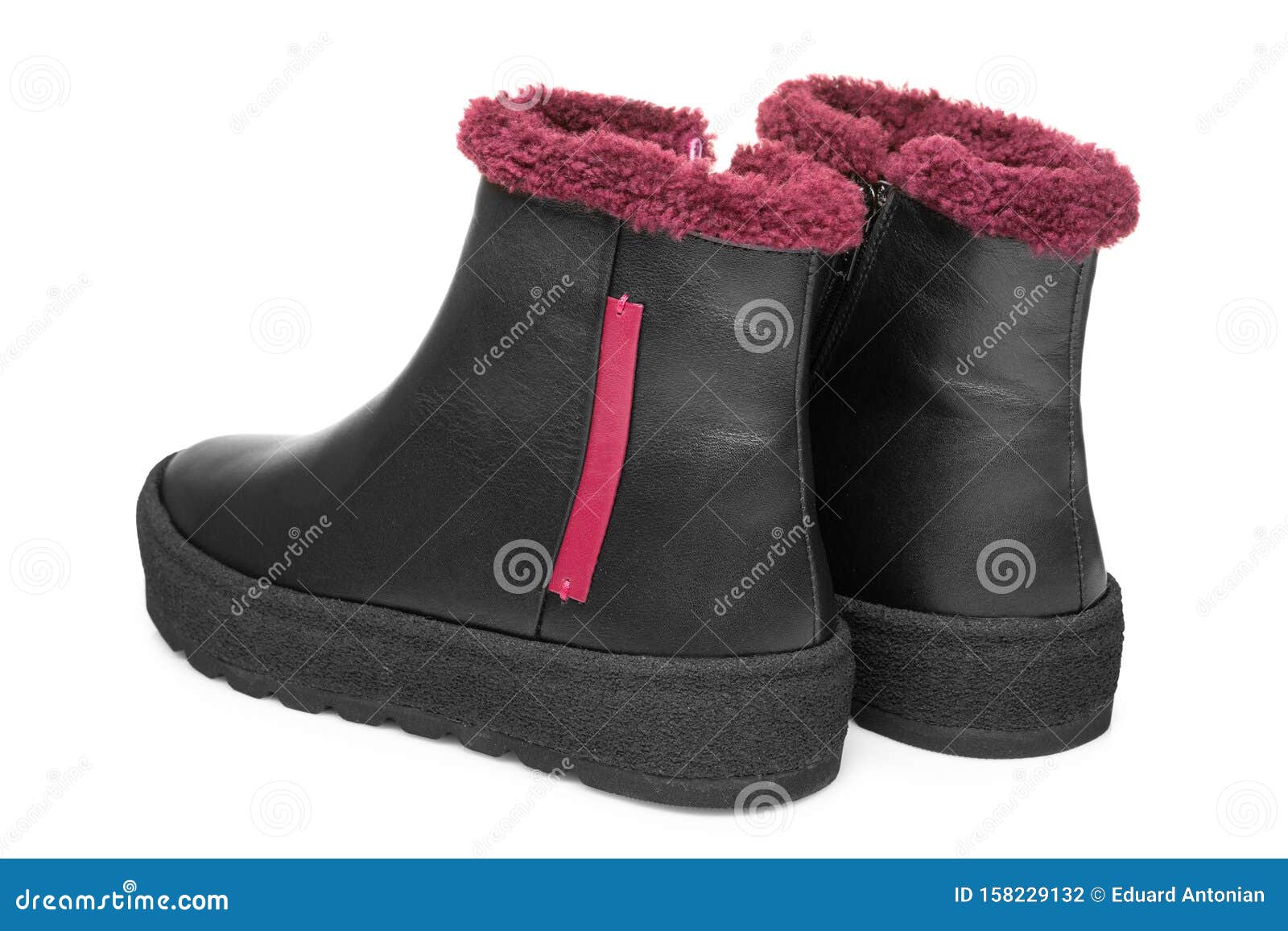 A Pair of Leather Black Boots, on a White Background, Men`s Winter ...