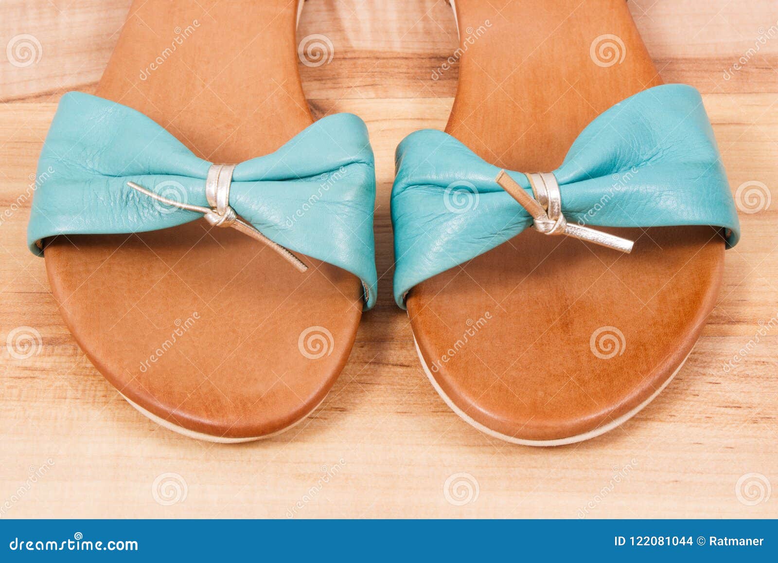 Pair of Womanly Leather Sandals, Shoes for Using on Holiday Concept ...