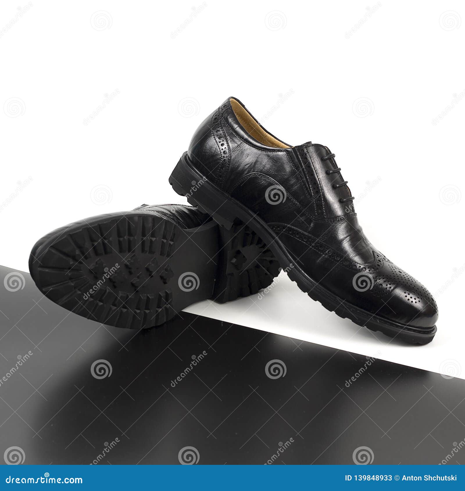 Pair of Male Shoes Isolated on the White and Black Background Stock ...