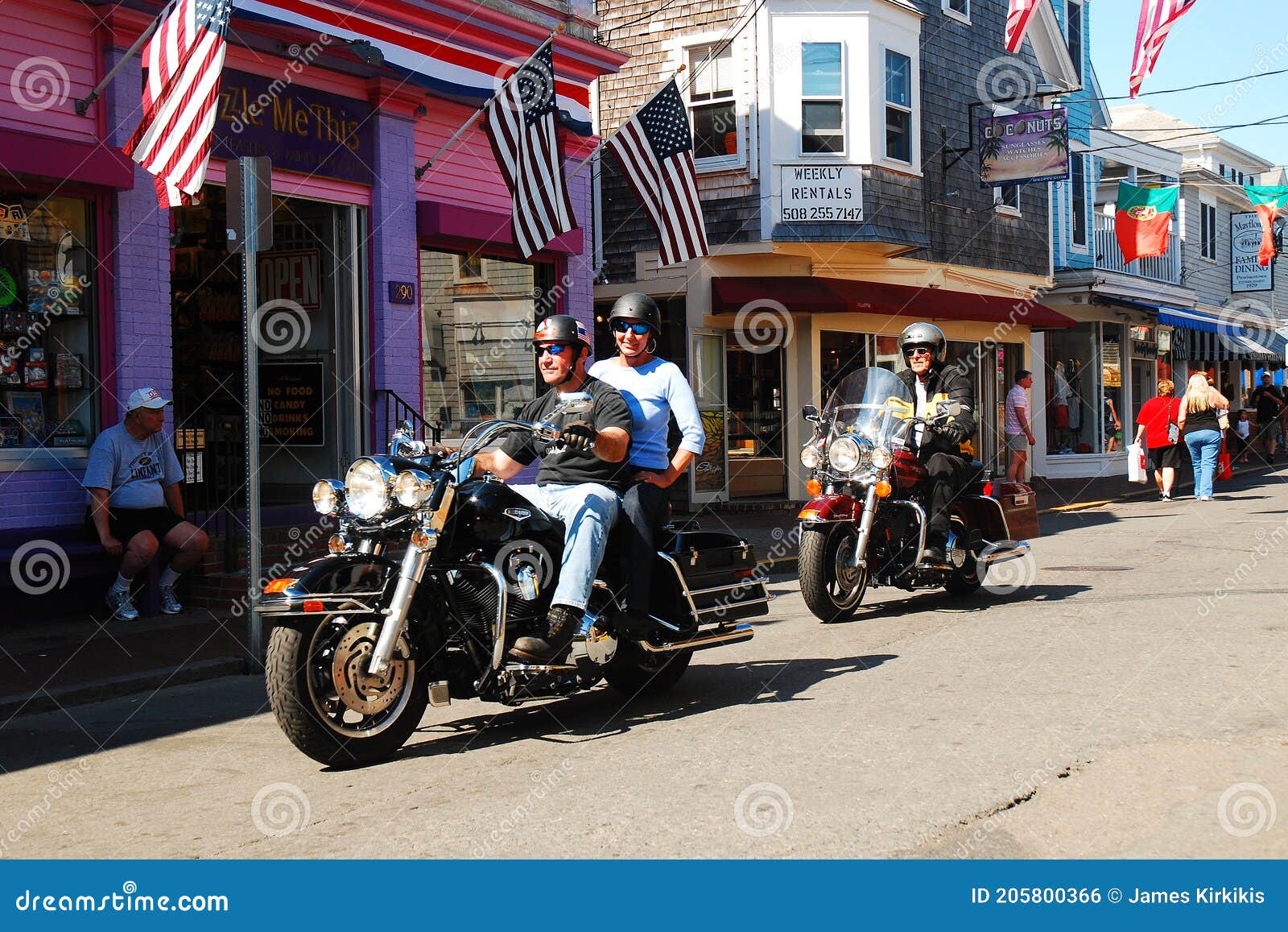 A Pair of Motorcycles Rumble through the Historic Downtown Editorial
