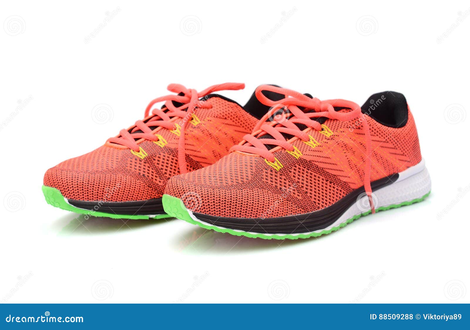 Pair of New Bright Orange Modern Sneakers Stock Photo - Image of ...