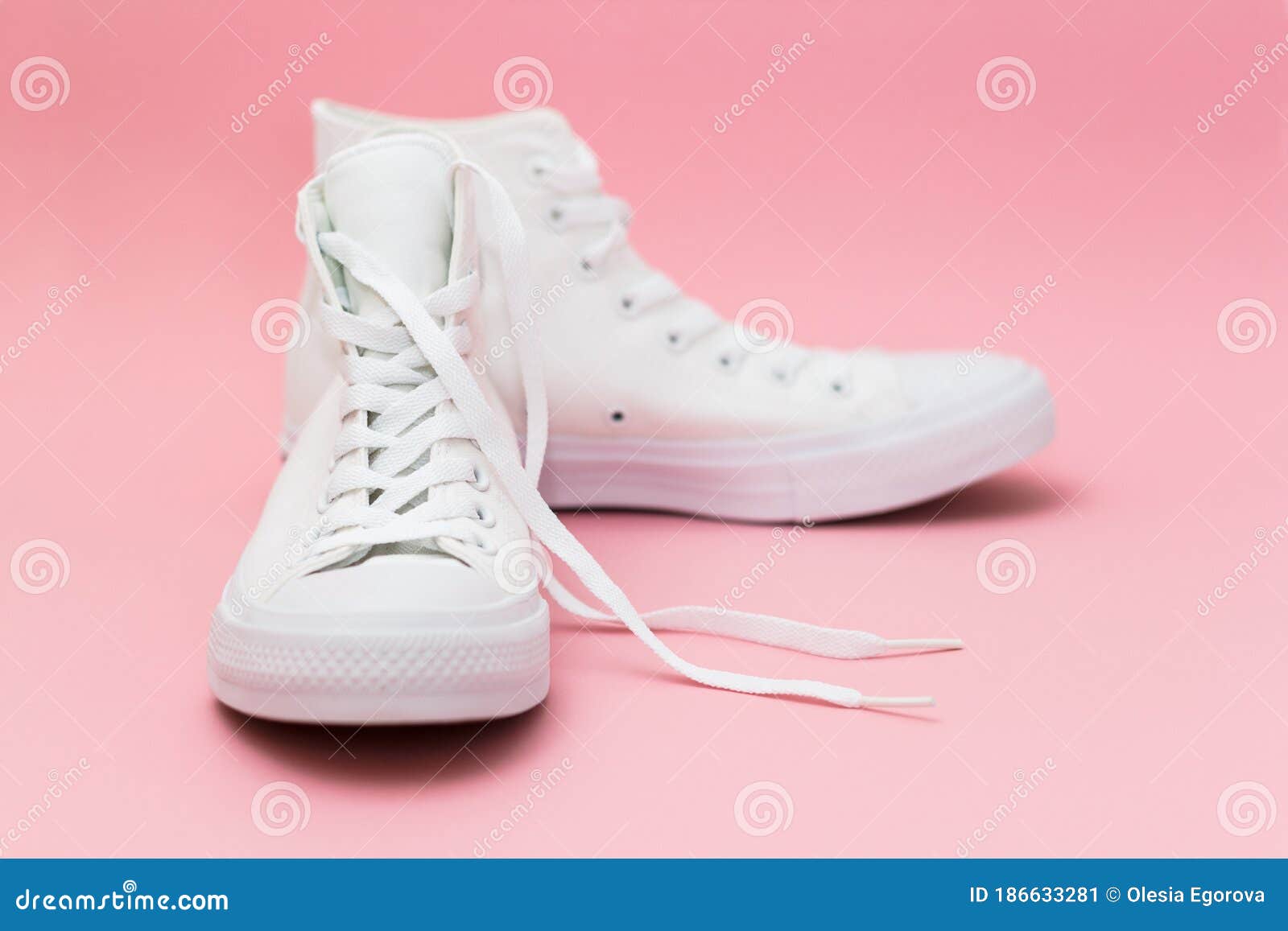 Pair of New White Sneakers on Pink Background Stock Image - Image of ...