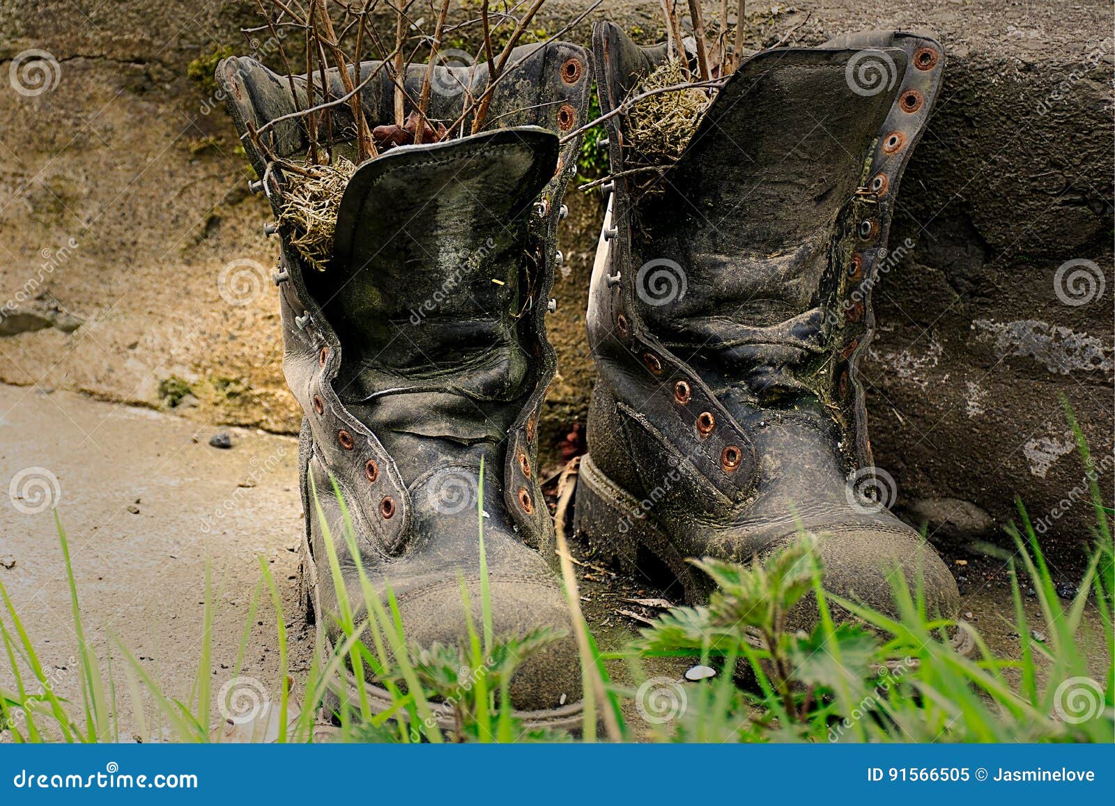 Pair of Old Shoes in Garden. Stock Image - Image of grass, concept ...