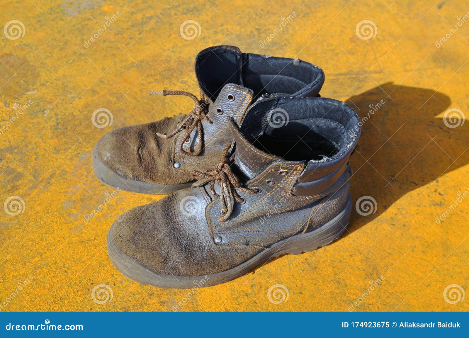 A Pair of Old and Worn Brown Work Boots Stock Image - Image of leather ...