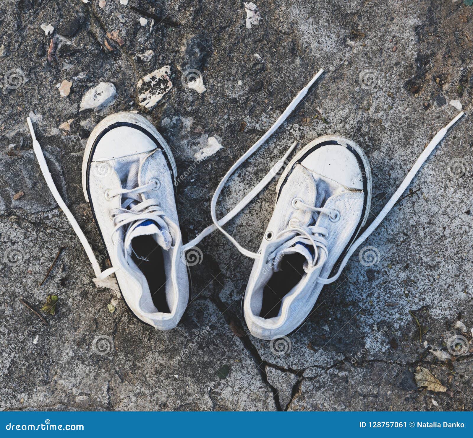 Pair of Old Worn White Sneakers with Laces Stock Image - Image of ...