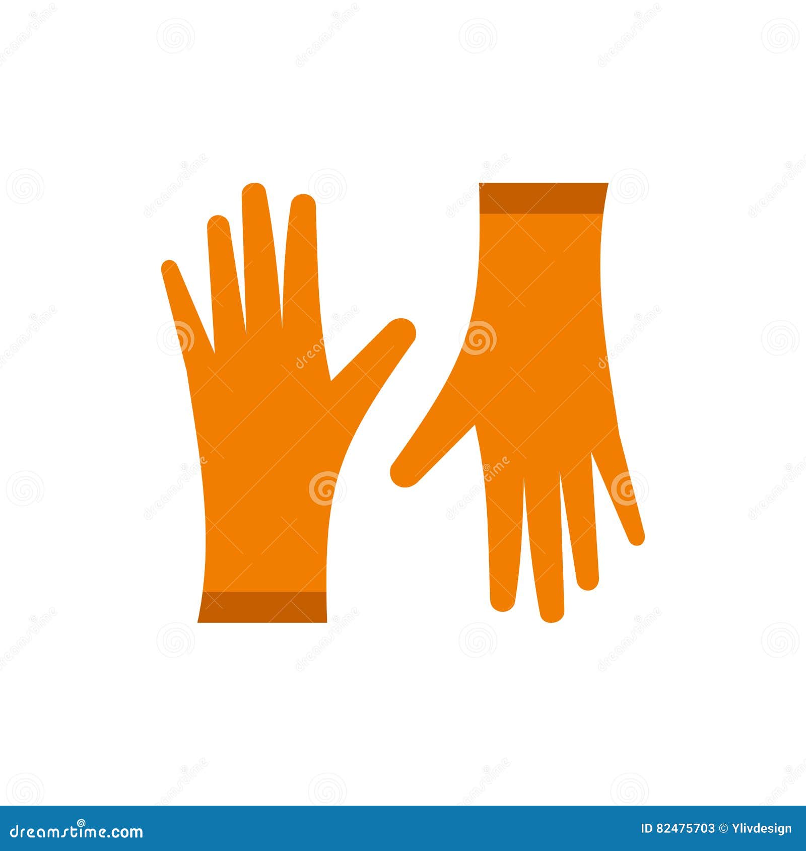 Pair of Orange Rubber Gloves Icon, Flat Style Stock Vector
